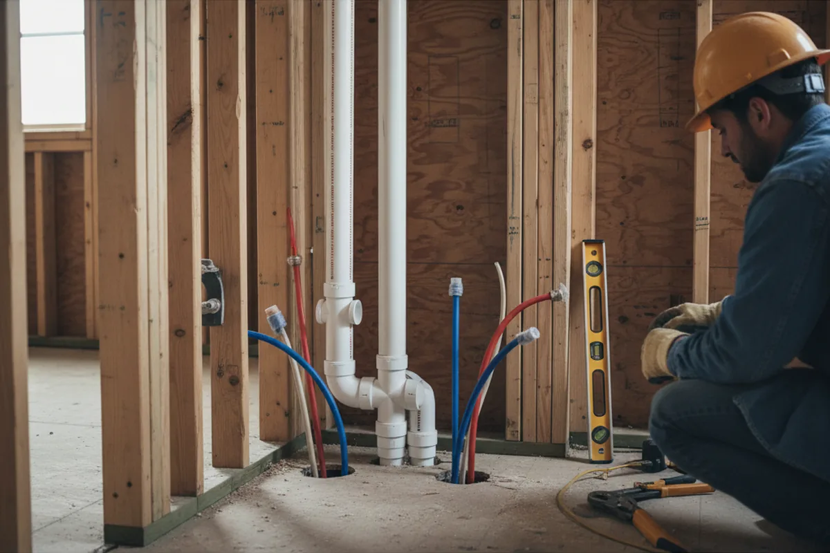 Drain and supply rough-in during Leak Detection in Cedar Grove